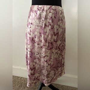 Vintage Silk Charmeuse Asymmetrical Floral Slip Skirt Abstract Lavender Sz 8